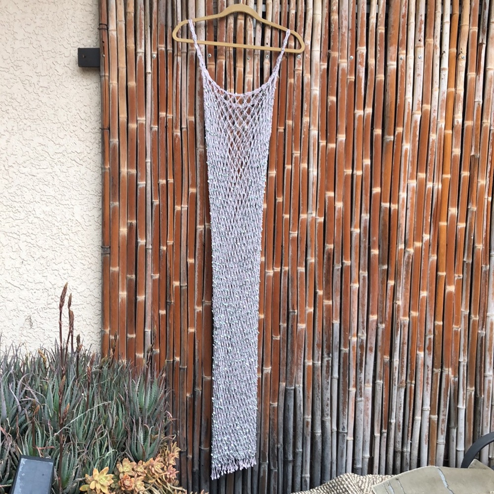 RAT & BOA Zinnia Dress *RARE* Open Crochet Knit with All-Over Sea Green Sparkles - Picture 6 of 13